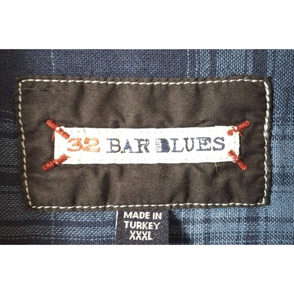 32 Bar Blues Flannel Shirt Men’s XXXL Blue Button Down Plaid Cotton Long Sleeve - Picture 4 of 7